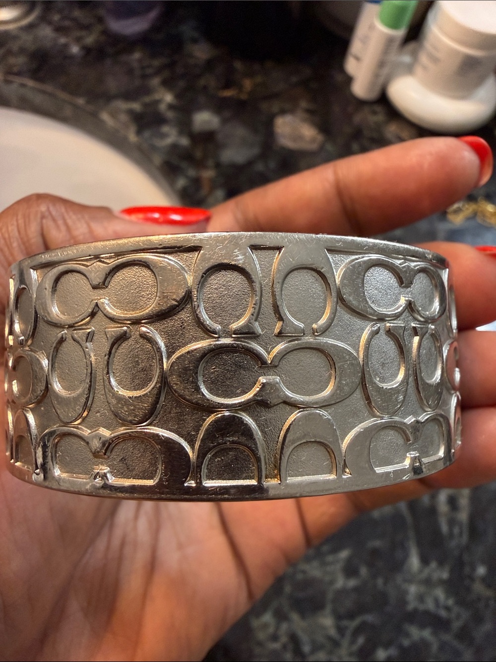 Coach Silver Signature Wide Cuff Bracelet - Picture 3 of 3